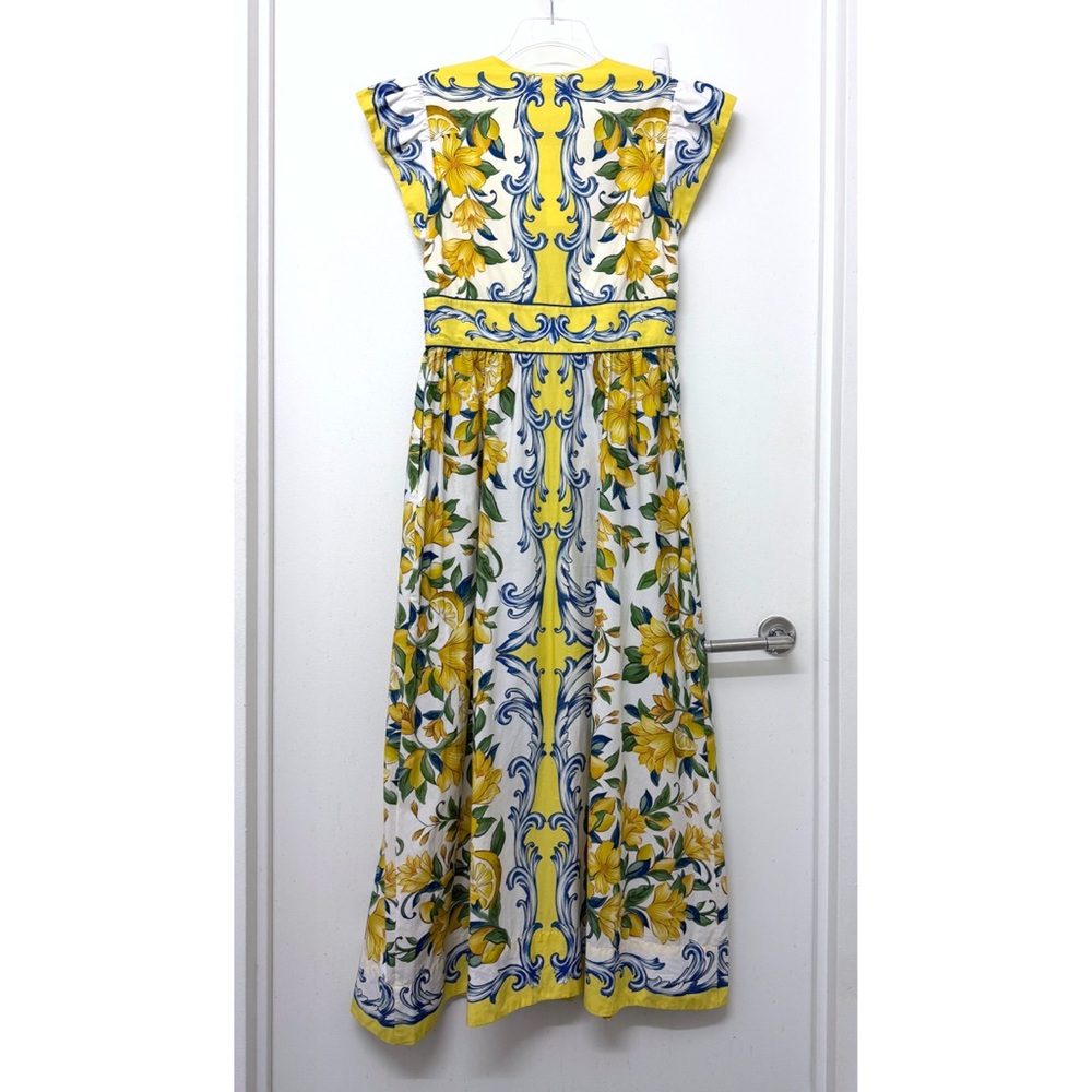 NWT Farm Rio Sicily Scarf Lemon Print Maxi Dress Yellow Fruit Flutter Sleeve M - Picture 8 of 12